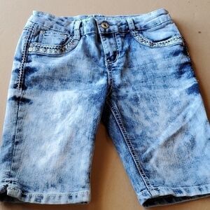 Revolution  by Revolt distressed 5 pckt jewel studded denim shorts Girls…